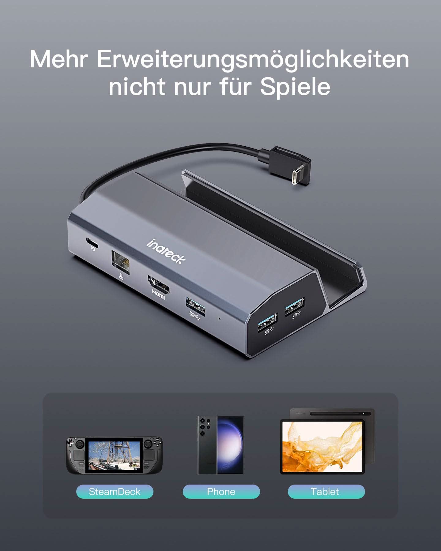 Dockingstation für Steam Deck, 6-in-1 Aluminium Dock Stand, HDMI 