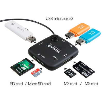 Kompakter 7-in-1-OTG-Hub (SD, TF, MS, M2, Kartenleser 3x USB 2.0), USB 2.0-Schnittstelle, kompatibel mit allen OTG-fähigen Geräten - HB3001G - Inateck Official DE