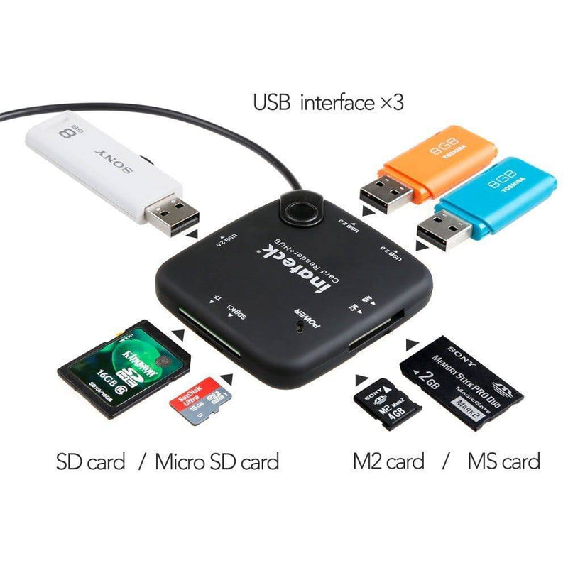 Kompakter 7-in-1-OTG-Hub (SD, TF, MS, M2, Kartenleser 3x USB 2.0), USB 2.0-Schnittstelle, kompatibel mit allen OTG-fähigen Geräten - HB3001G - Inateck Official DE