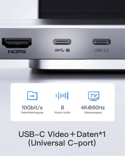 10 in 1 USB C Hub, 4K 60Hz HDMI, 100W PD, 10Gbps 2 USB 3.2 C, 2 USB 3.0 A, RJ45 Ethernet, SD/TF, Windows, Linux, MacOS 10.2, HB2030 - Inateck Official DE