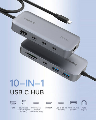 10 in 1 USB C Hub, 4K 60Hz HDMI, 100W PD, 10Gbps 2 USB 3.2 C, 2 USB 3.0 A, RJ45 Ethernet, SD/TF, Windows, Linux, MacOS 10.2, HB2030