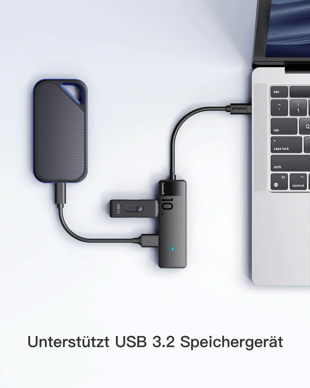 USB 3.2 Gen 2 Geschwindigkeit, USB-C zu USB Hub mit 4 USB-A-Anschlüssen, HB2025 - Inateck Official DE