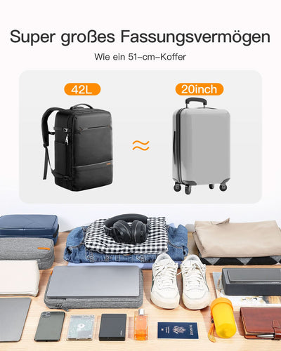 Inateck 42L Supergroßer Handgepäck Reiserucksack für 15,6 Laptop, Flug Genehmigt Kabinenrucksack, BP03005