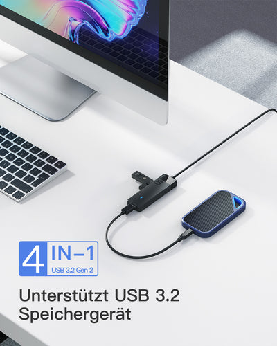 Inateck USB Hub mit 100 cm Kabel, USB 3.2 Gen 2 Geschwindigkeit, 4 USB-A-Anschlüssen HB2025AL