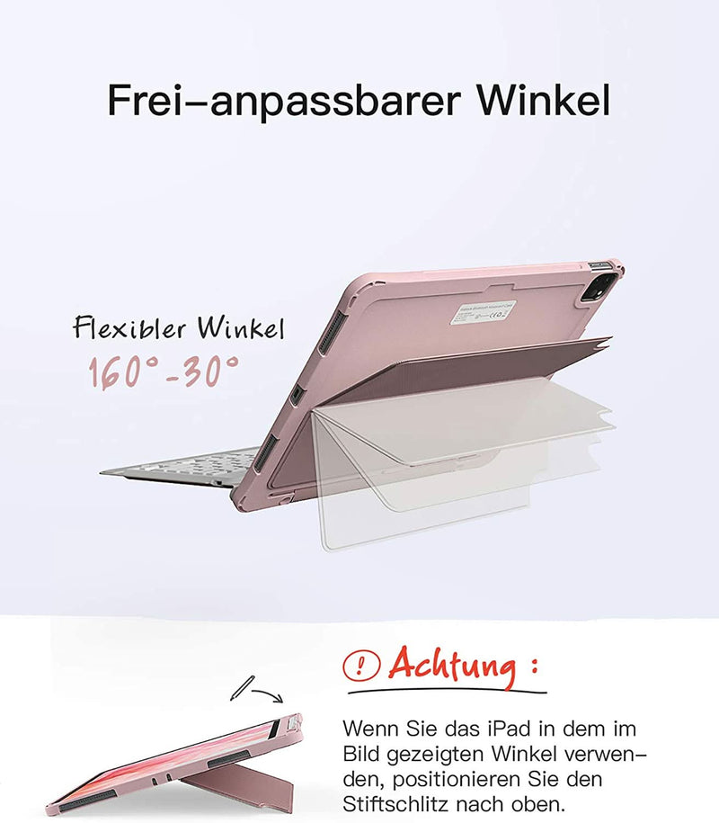 Tastatur Hülle für iPad Pro 12,9 Zoll 2020/2018(4. und 3. Gen) mit DIY Hintergrundbeleuchtung, abnehmbar, KB02006 Rosa - Inateck Official DE