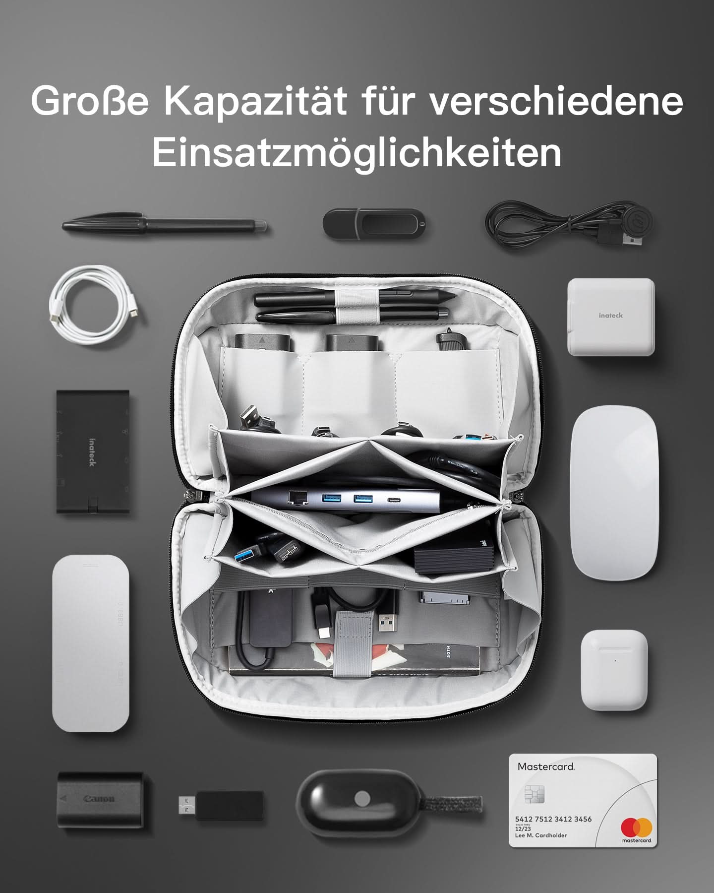 Inateck Elektronik Case Gadget Organizer Tech Tasche Kabeltasche, USB Kabel Organizer, Reisefreundlich, AB03007