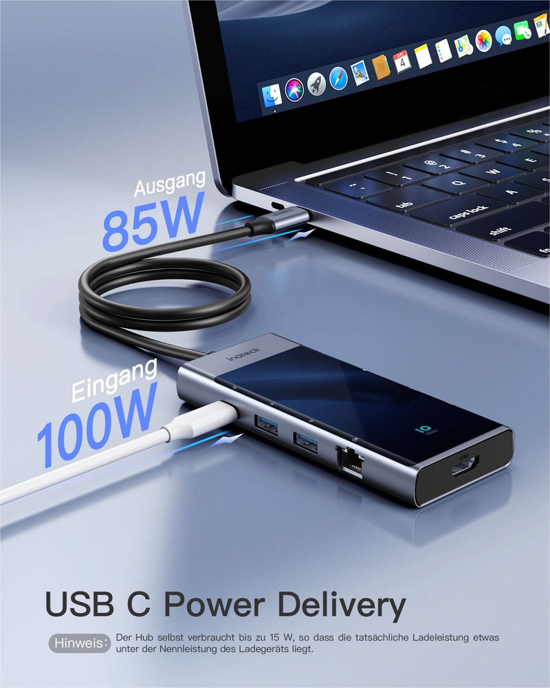 USB C Hub mit 10 Anschlüssen, USB 3.2 Gen 2 Geschwindigkeit, 50 cm Kabel, HB2026 - Inateck Official DE