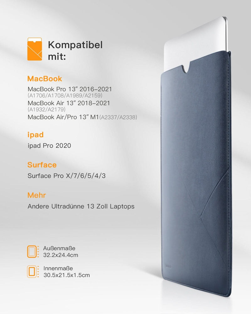13 Zoll Hülle Schutzhülle Kompatibel mit 13 MacBook, MacBook Pro, Surface Pro X/7/6/5/4, XPS13, Laptop Sleeve Case LB01008-13S, Blau - Inateck Bags DE