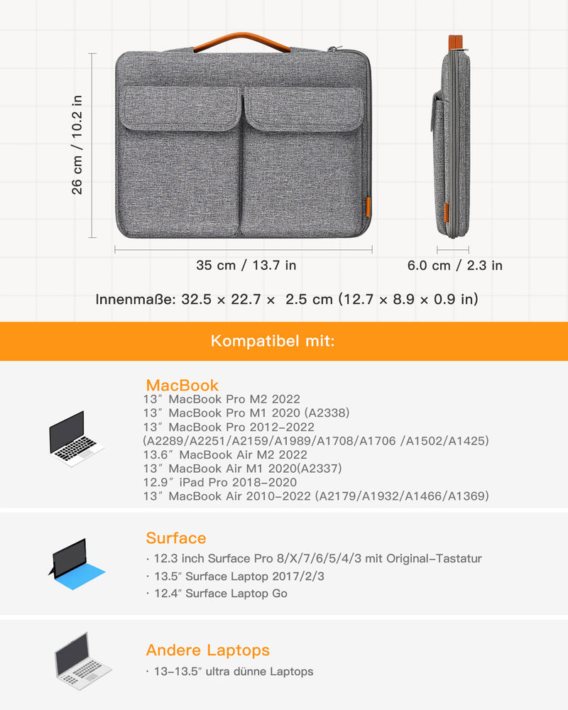 EdgeKeeper 360° Rundumschutz Laptoptasche für 13 Zoll MacBook Air/Pro M2/M1 2022-2012, LB02011