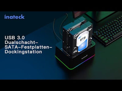 RGB Festplatten Dockingstation USB 3.0 mit Offline-Klonfunktion, für 2.5 u. 3.5 Zoll SATA HDDs und SSDs, UASP Unterstützt SA02003, Schwarz