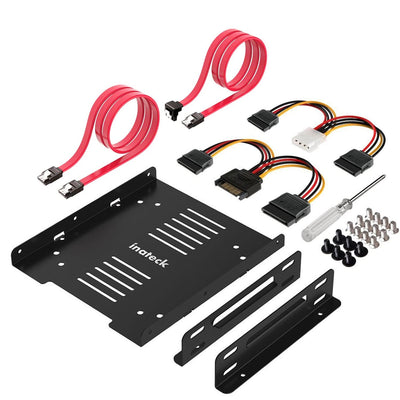 Festplatten-Einbaurahmen für 2 x 2,5 Zoll-HDD/SSD in 3,5 Zoll, Rahmen und interne Halterung, inkl. 2x SATA-Datenkabel und 2 Stromkabel - ST1004 - Inateck Official DE